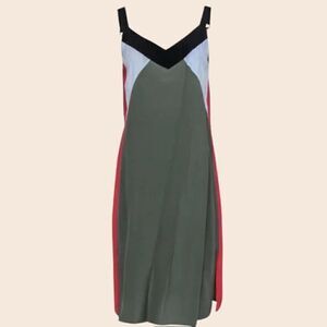 Equipment Robbi Silk Colorblock Slip Dress in Green/Multi Size XS